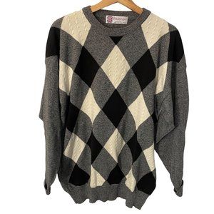 Vintage Slazenger Argyle Golf Sweater Preppy Crewneck Men L Gray Black Cream